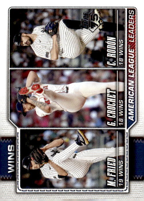 2026 Topps #130 American League Leaders Wins (Max Fried / Garrett Crochet / Carlos Rodon)