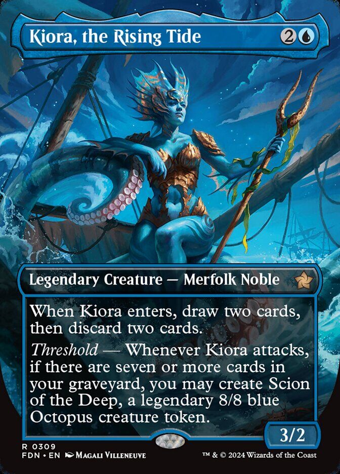 Foundations #377 Kiora, the Rising Tide (Borderless) (Mana Foil)
