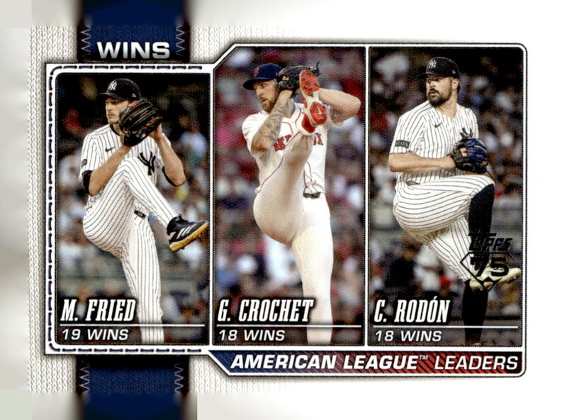 2026 Topps #130 American League Leaders Wins (Max Fried / Garrett Crochet / Carlos Rodon)